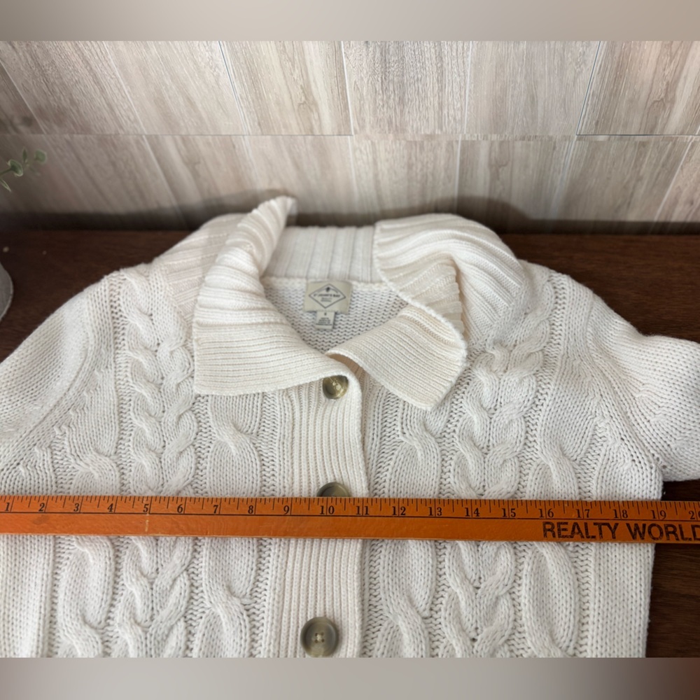 St. John's Bay Cream Cable Knit Button Up Cardigan - Picture 5 of 7